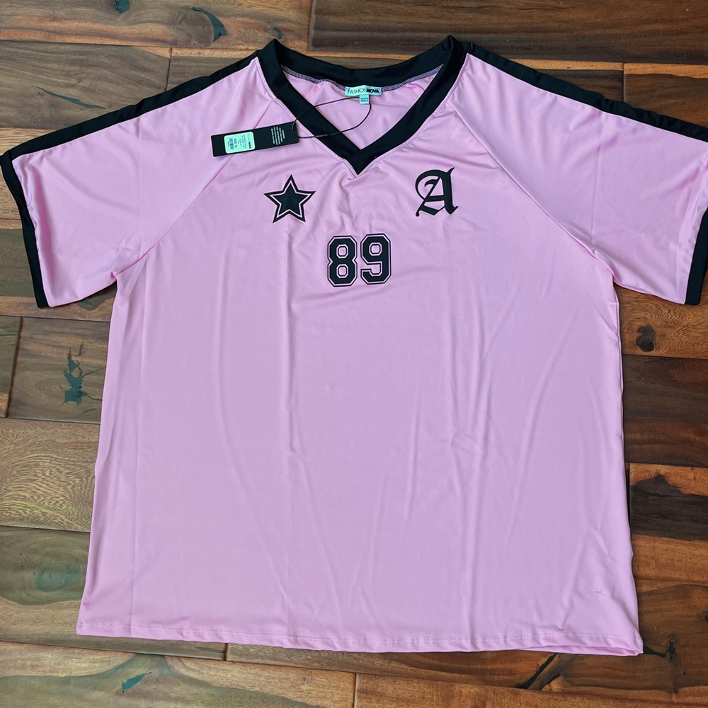 Fashion Nova Pink and Black Jersey Top